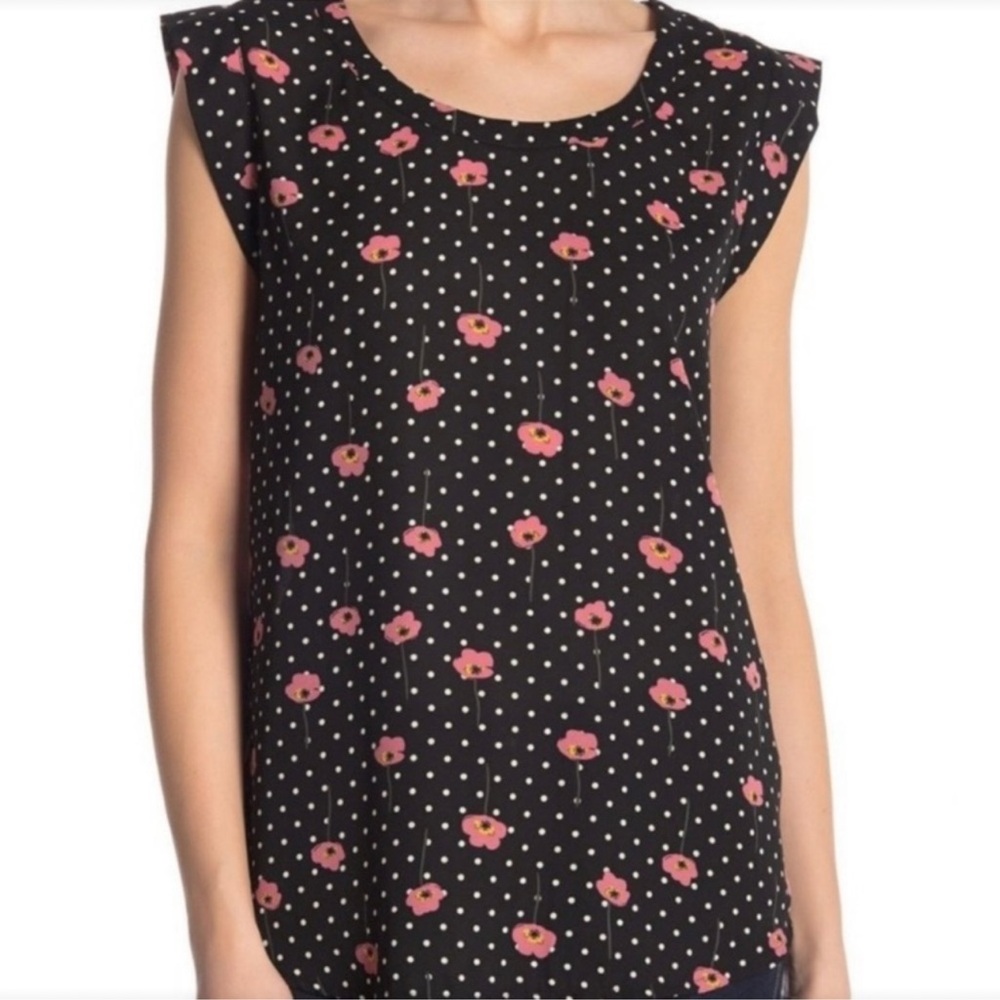 Pleione Floral Black and Pink Women's Top size XS